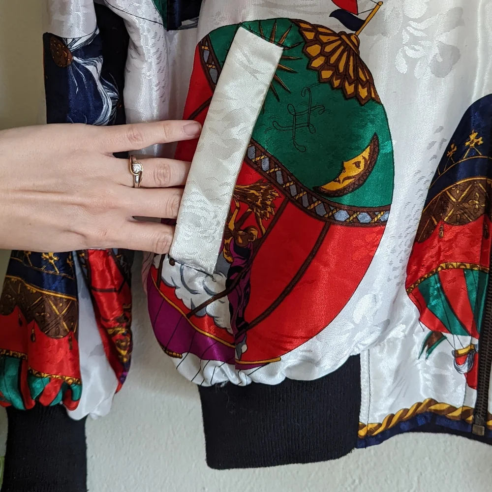Picasso | Vintage | 90s Reversible Zip Front Satin Bomber Jacket Streetwear - Picture 10 of 13
